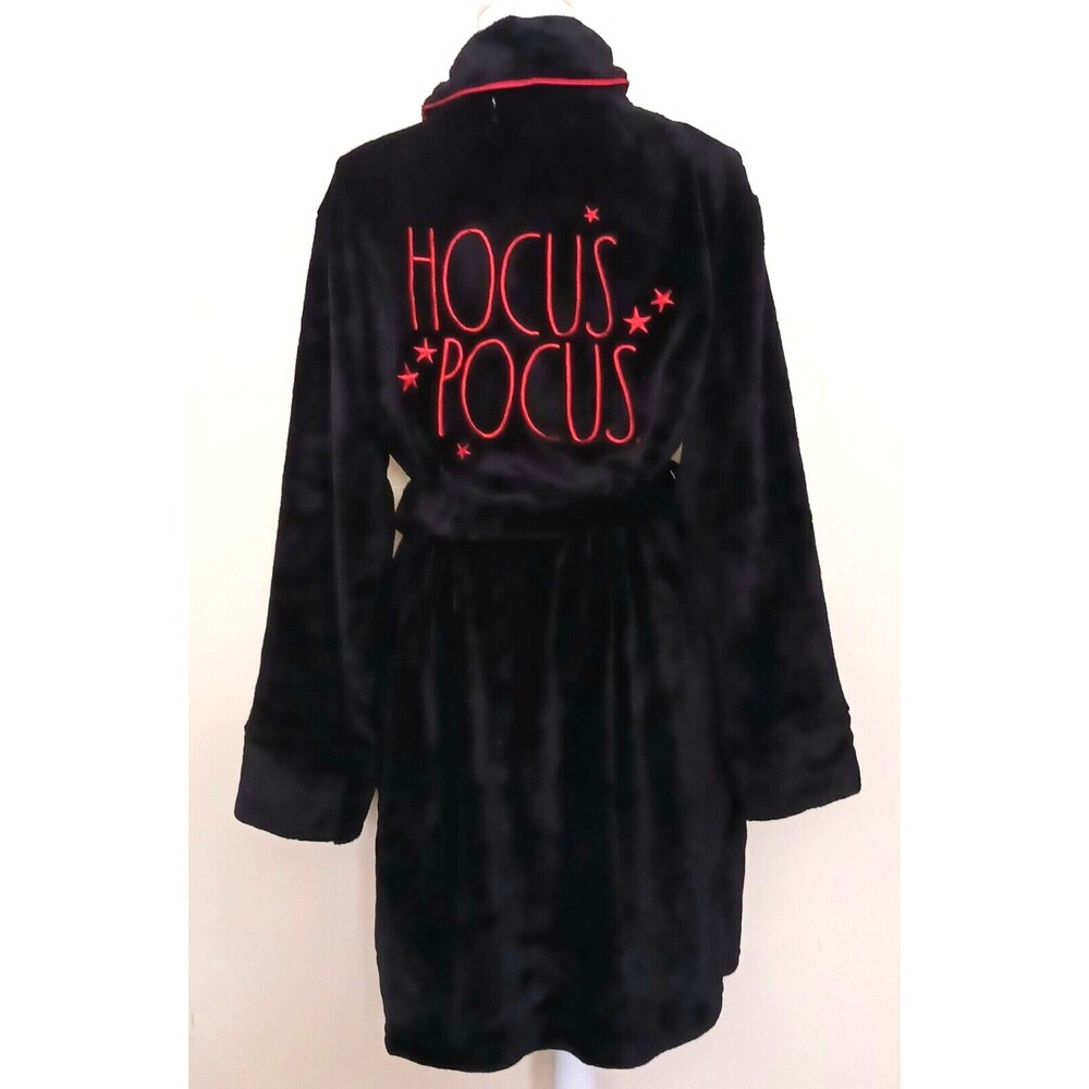 Rae Dunn Hocus Pocus Halloween Soft Blk Velour Belted Robe Sz L Knee Length